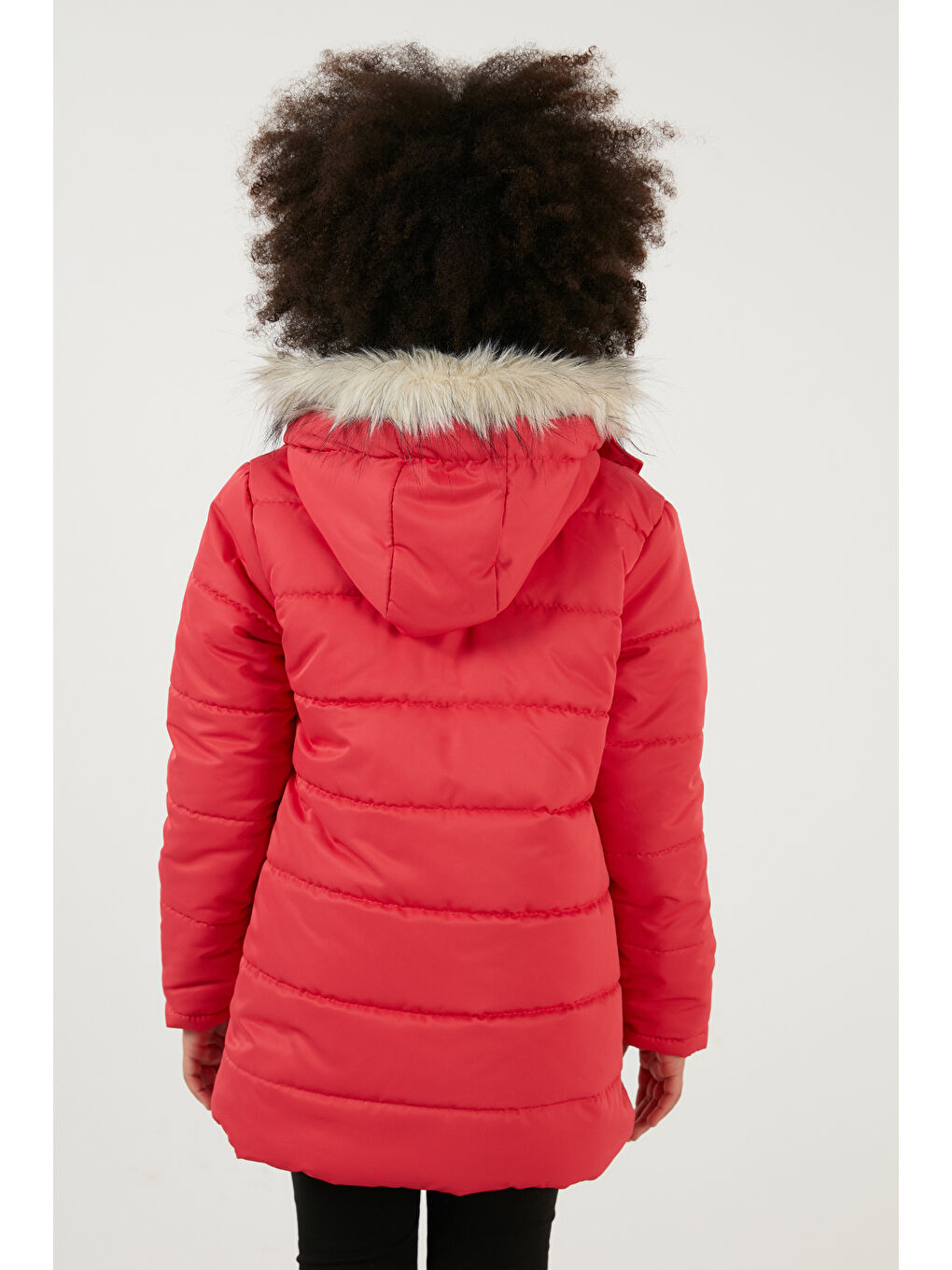 Kırmızı Yakası Suni Kürklü İçi Pelüş Astarlı Kapüşonlu Cepli Kız Çocuk Mont 6034040-6