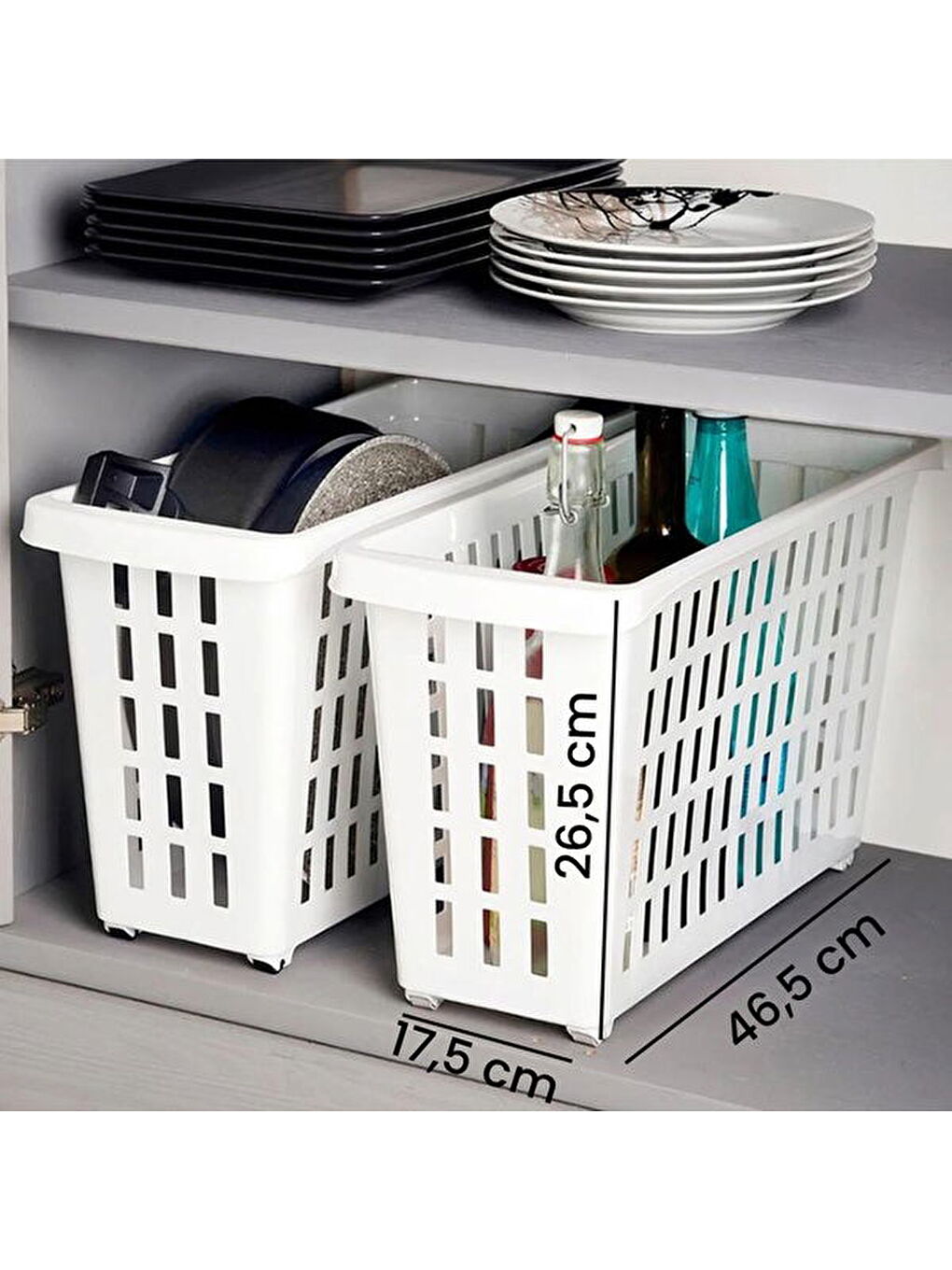 Beyaz Plastik Maksi Dolap İçi Tekerlekli Düzenleyici - 13 lt-3