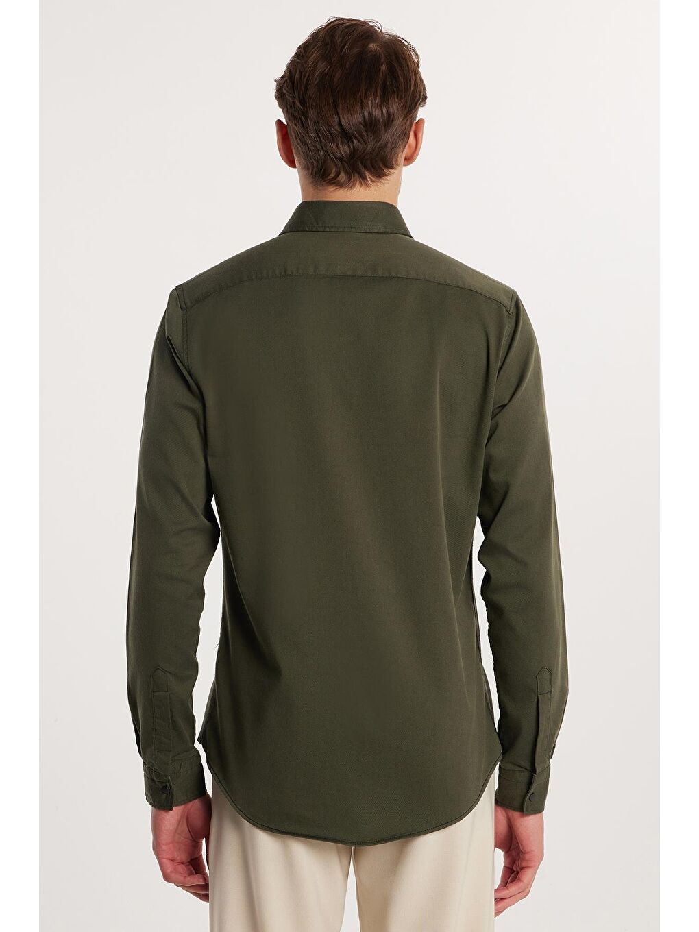 Slim Fit Uzun Kollu Gündelik Denim Jean Unisex Haki Gömlek-6