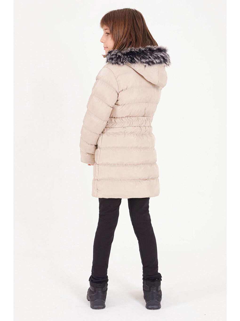 Kız Çocuk Kemerli Şişme Mont Bej 15501-4