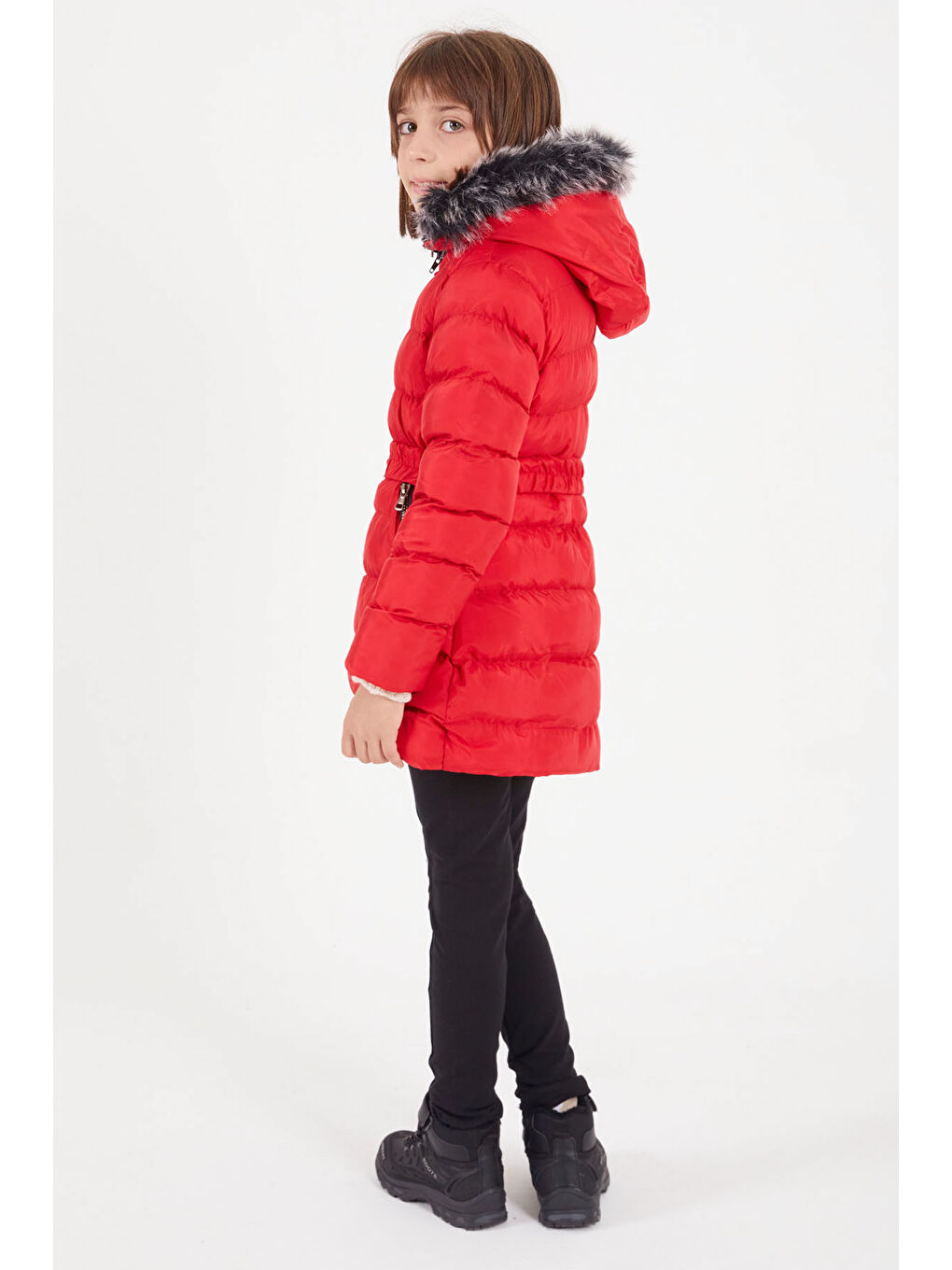 Kız Çocuk Kemerli Şişme Mont Kırmızı 16356-4