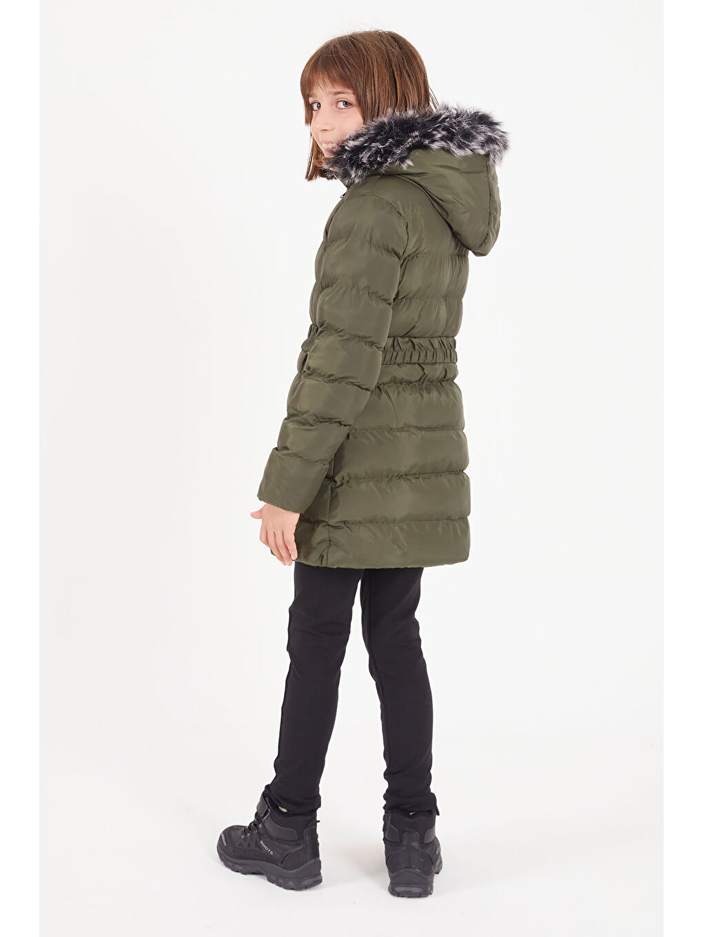 Kız Çocuk Kemerli Şişme Mont Yeşil 16363-4