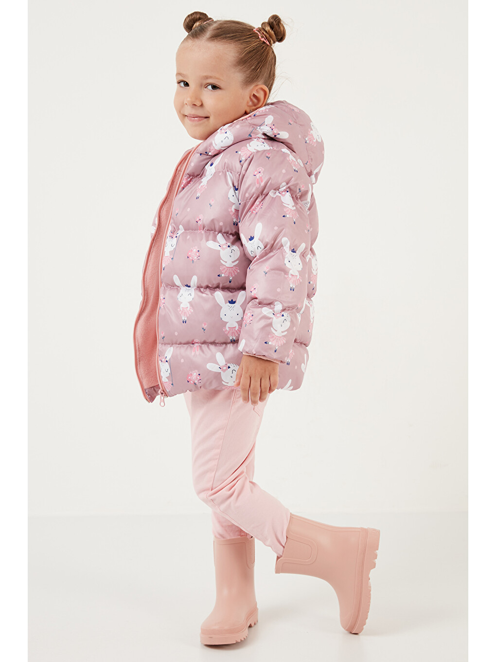Pembe Ekstra Dolgulu İçi Yumuşak Polarlı Kapüşonlu Şişme Mont 5763007