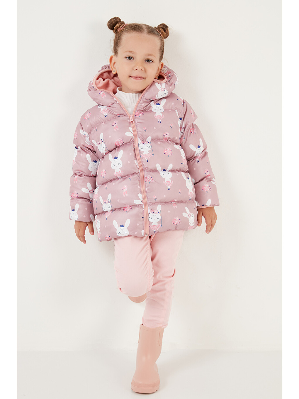 Pembe Ekstra Dolgulu İçi Yumuşak Polarlı Kapüşonlu Şişme Mont 5763007-2