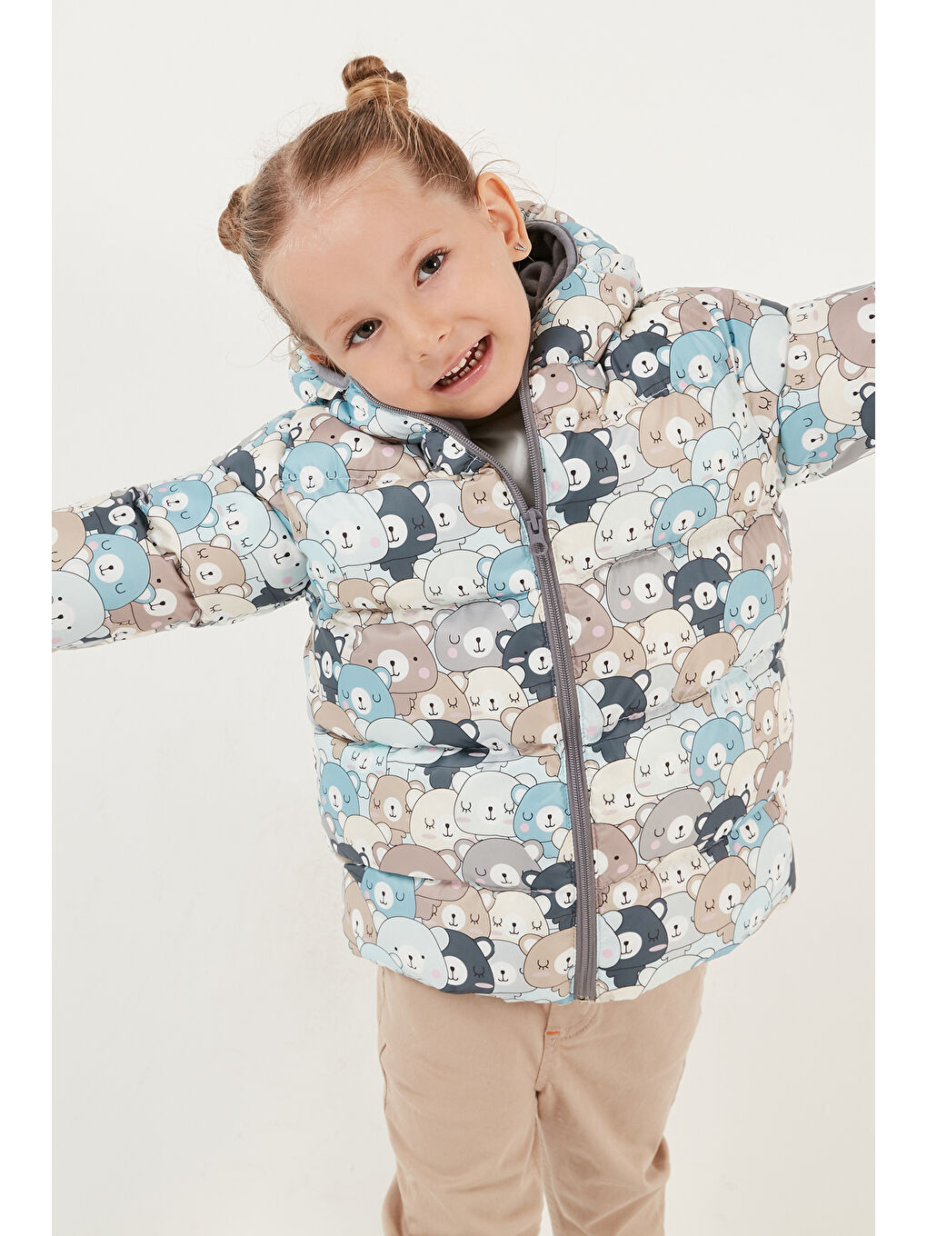 Bej Ekstra Dolgulu İçi Yumuşak Polarlı Kapüşonlu Şişme Mont 5763008-1