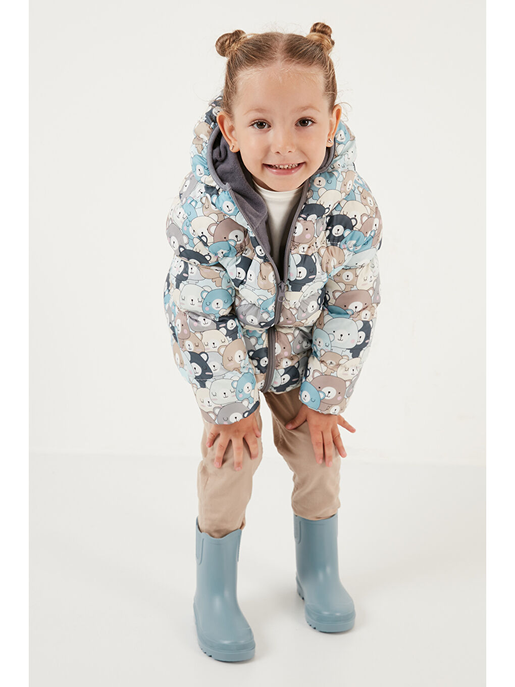 Bej Ekstra Dolgulu İçi Yumuşak Polarlı Kapüşonlu Şişme Mont 5763008-2