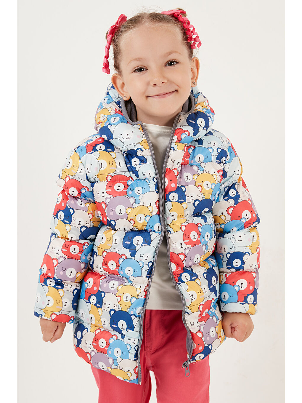 Kırmızı Ekstra Dolgulu İçi Yumuşak Polarlı Kapüşonlu Şişme Mont 5763008-1