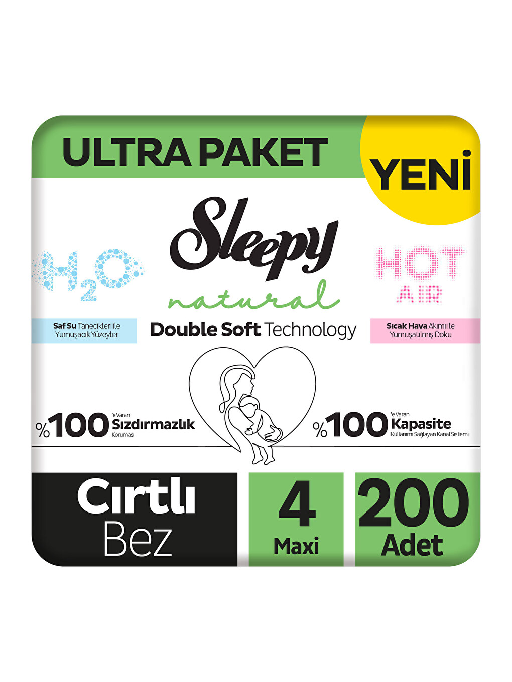 Natural Double Soft Ultra Paket Bebek Bezi 4 Numara Maxi 200 Adet