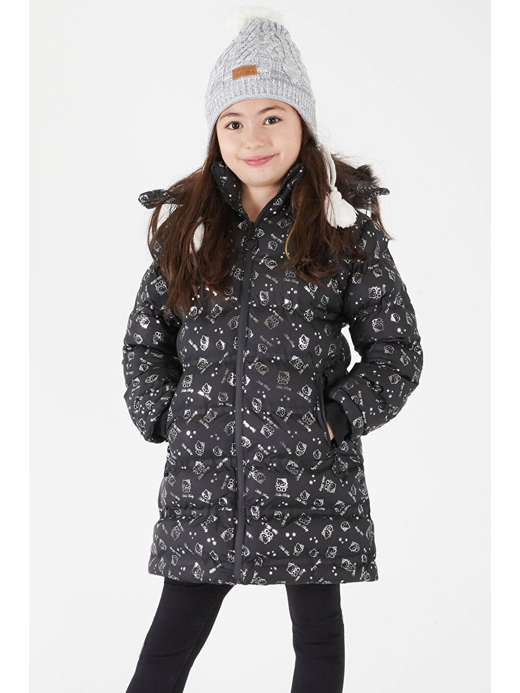Kız Çocuk Karakter Baskılı Şişme Mont Siyah 15496-1
