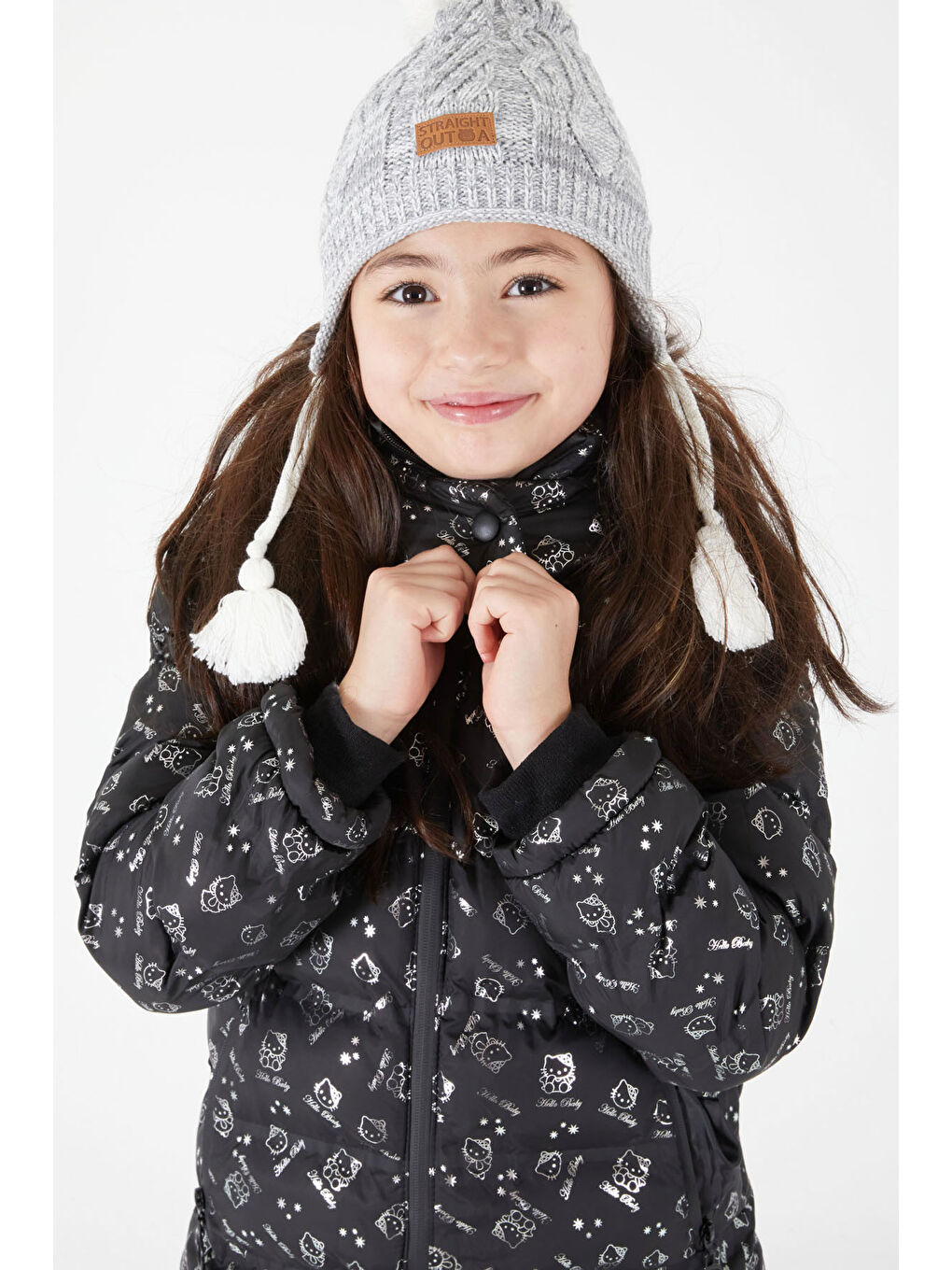 Kız Çocuk Karakter Baskılı Şişme Mont Siyah 15496-2