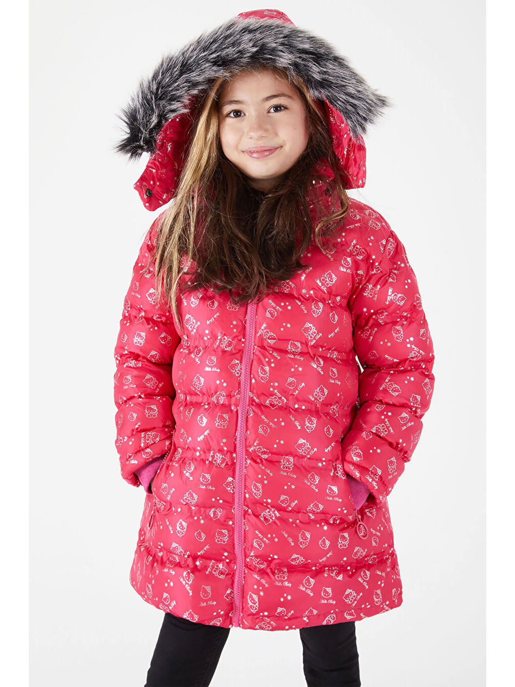 Kız Çocuk Karakter Baskılı Şişme Mont Fuşya 15498-1