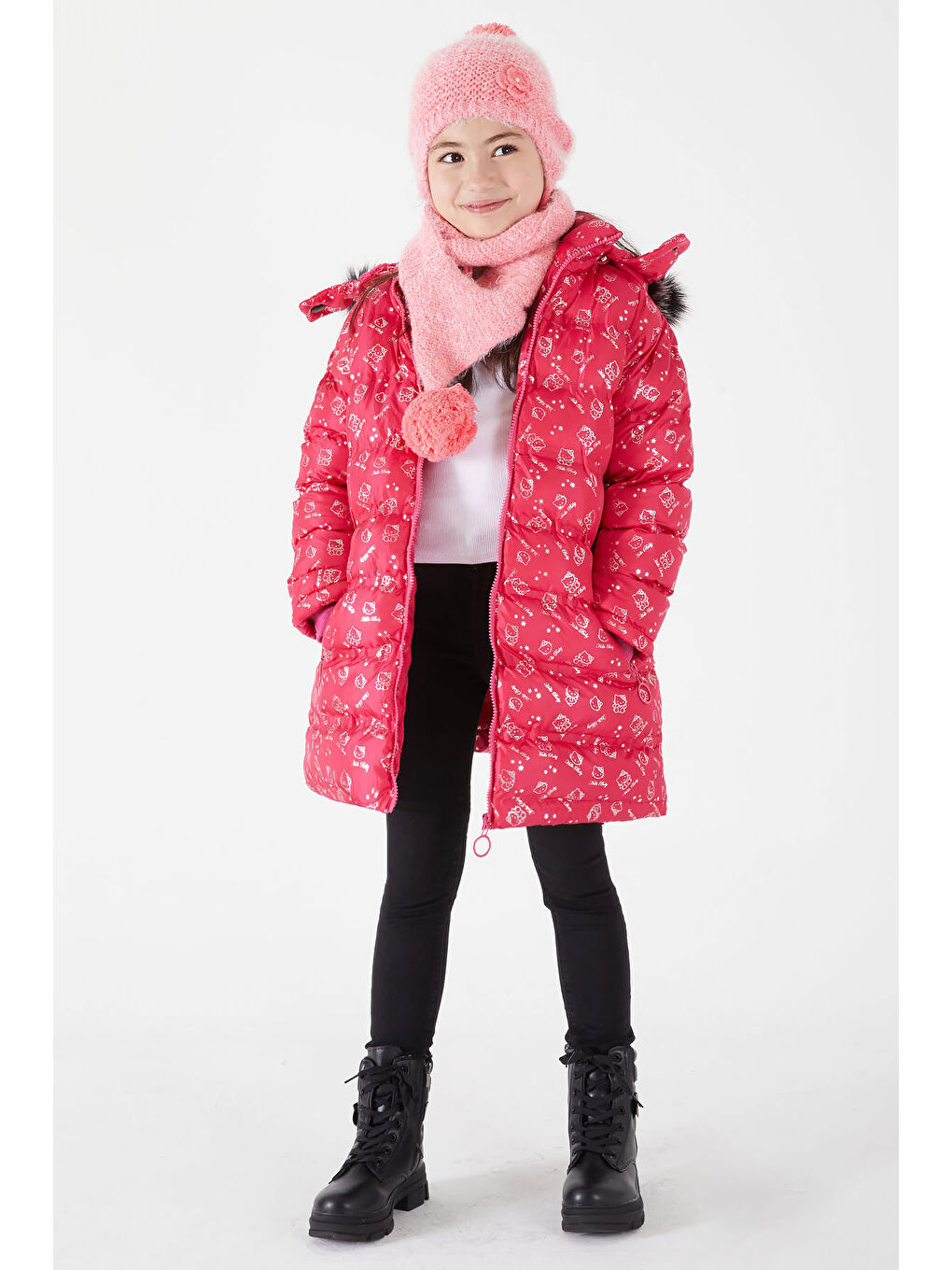 Kız Çocuk Karakter Baskılı Şişme Mont Fuşya 15498-2