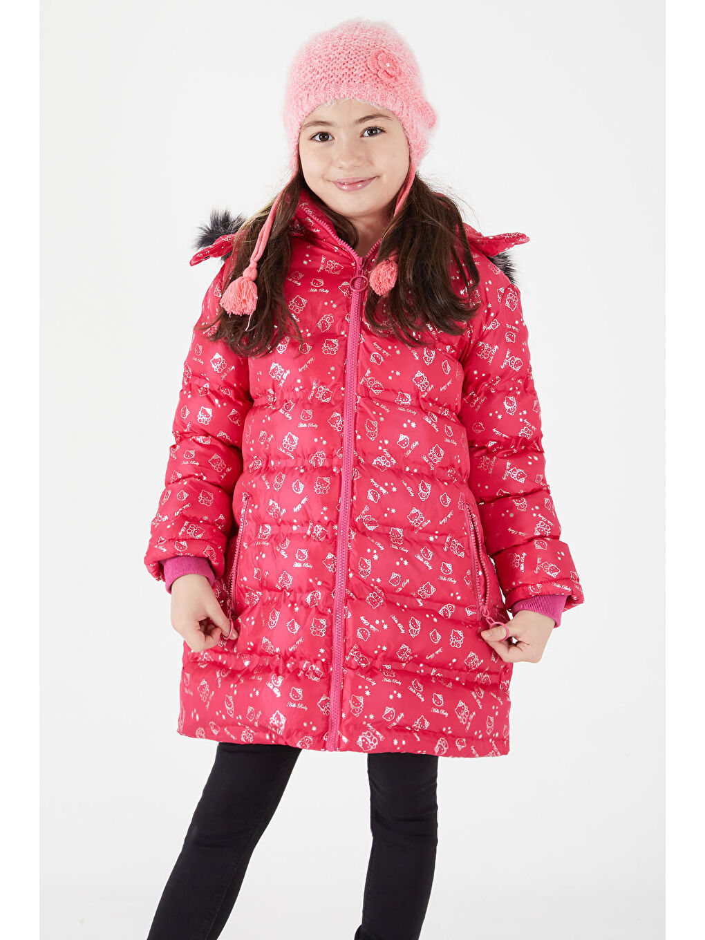 Kız Çocuk Karakter Baskılı Şişme Mont Fuşya 15498-3