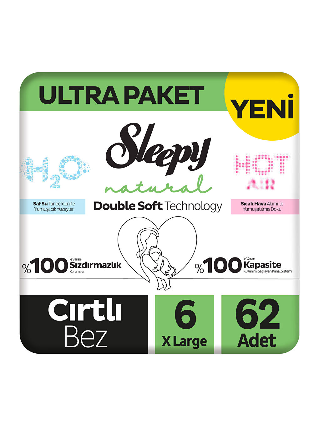 Natural Double Soft Ultra Paket Bebek Bezi 6 Numara Xlarge 62 Adet