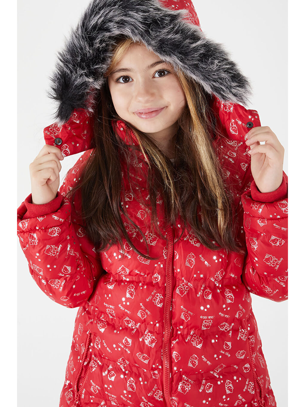 Kız Çocuk Karakter Baskılı Şişme Mont Kırmızı 15549-3