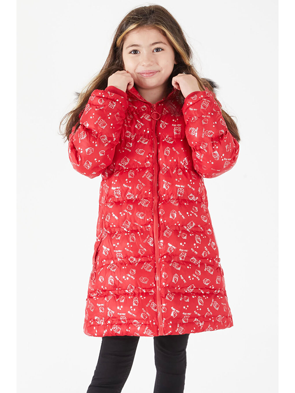Kız Çocuk Karakter Baskılı Şişme Mont Kırmızı 15549-4
