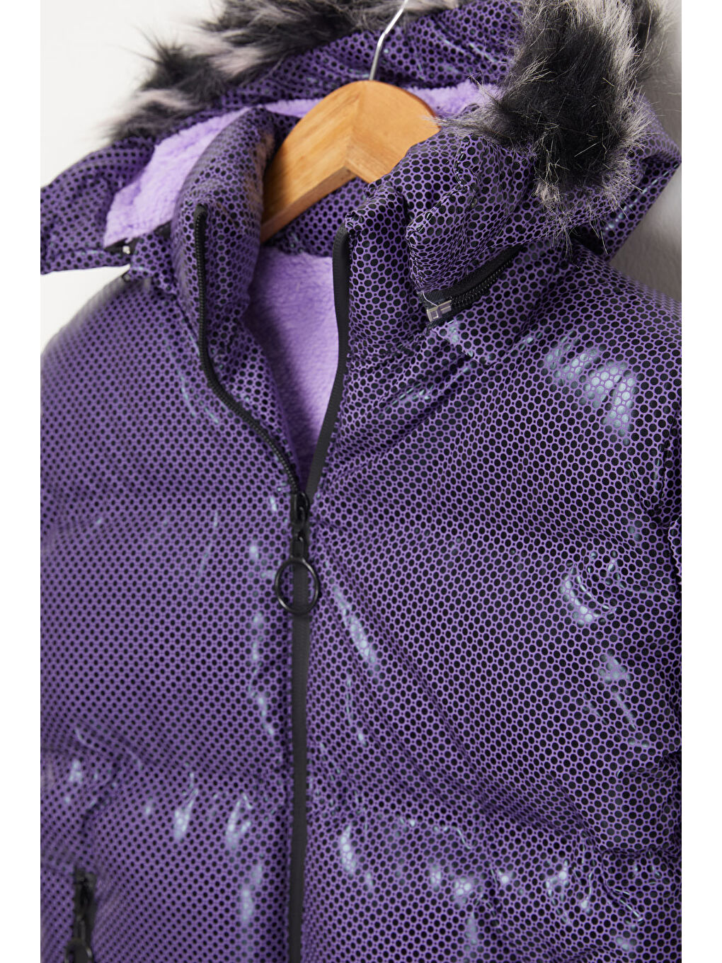 Kız Çocuk Altıgen Desenli Lila Şişme Mont 17662-1