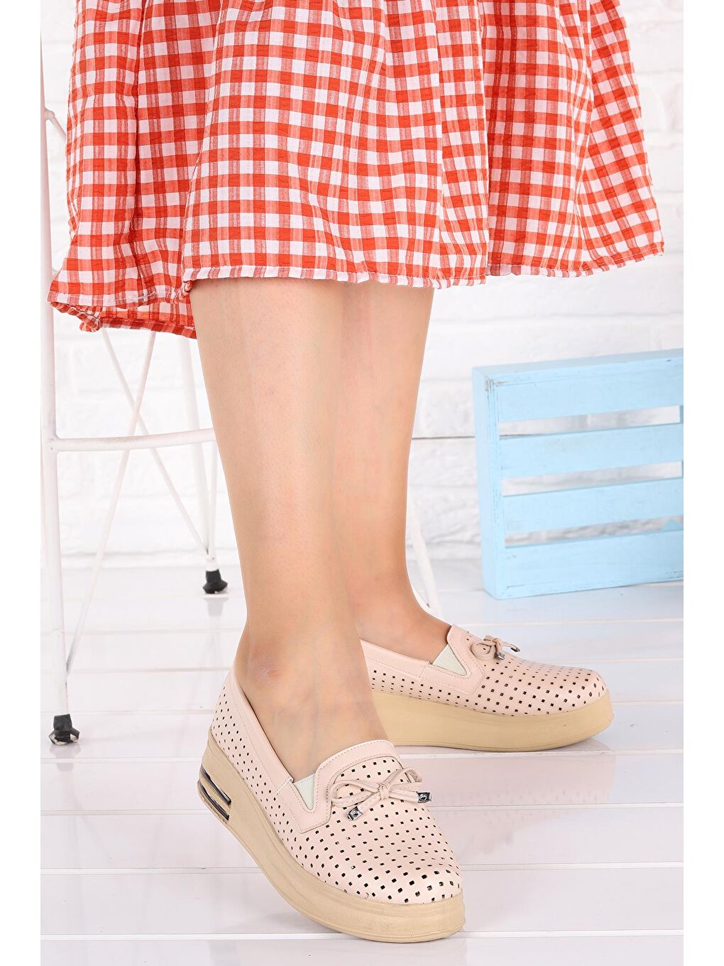 Ekru Bıyık Lazerli Günlük Kadın Babet Ayakkabı Cns 3074