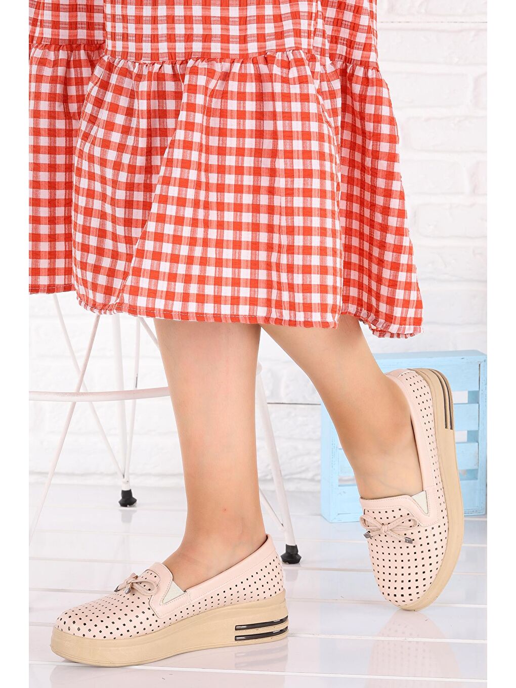 Ekru Bıyık Lazerli Günlük Kadın Babet Ayakkabı Cns 3074-1