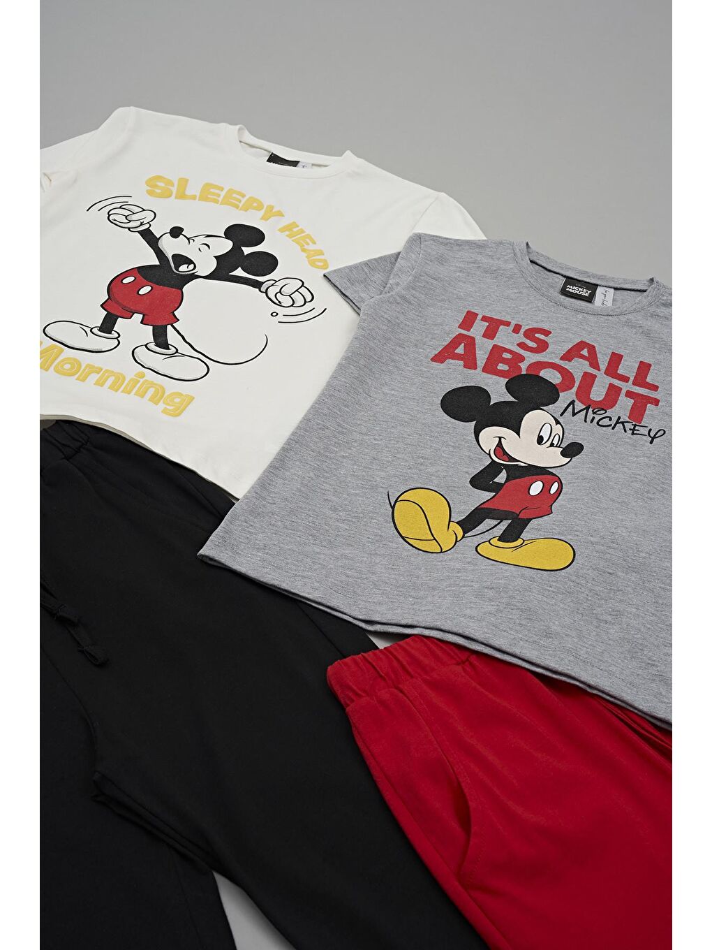 For You Kids Gri 4'lü Mickey Mouse Baskılı Tshirt Şort Pantolon Takım - 2