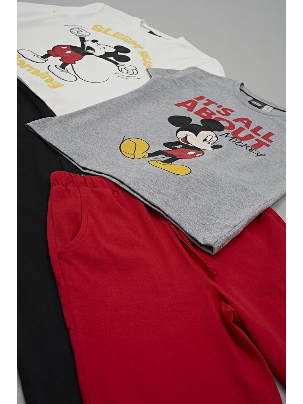 For You Kids Gri 4'lü Mickey Mouse Baskılı Tshirt Şort Pantolon Takım - 3