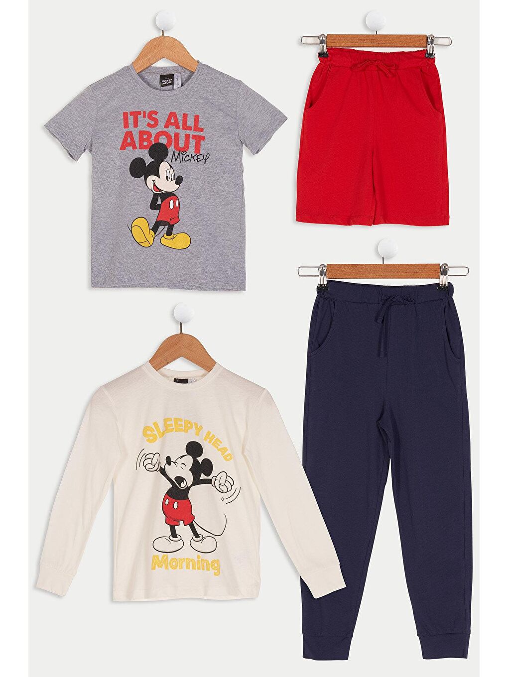 For You Kids Gri 4'lü Mickey Mouse Baskılı Tshirt Şort Pantolon Takım