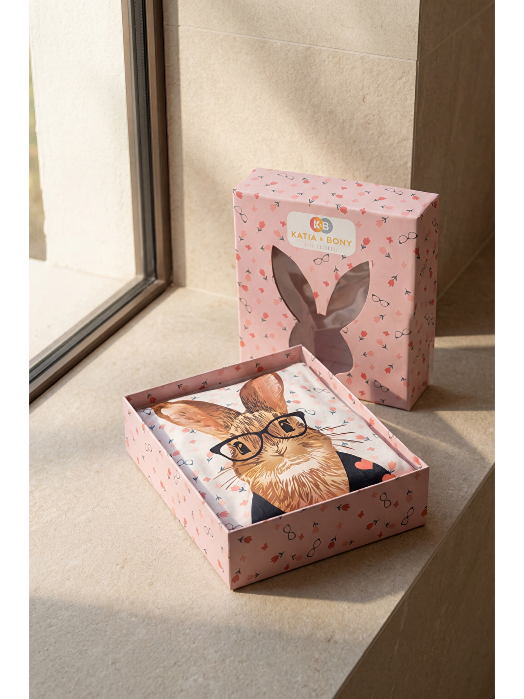 Pembe Kız Çocuk Tavşan Desenli Kutulu Pijama Takımı-4