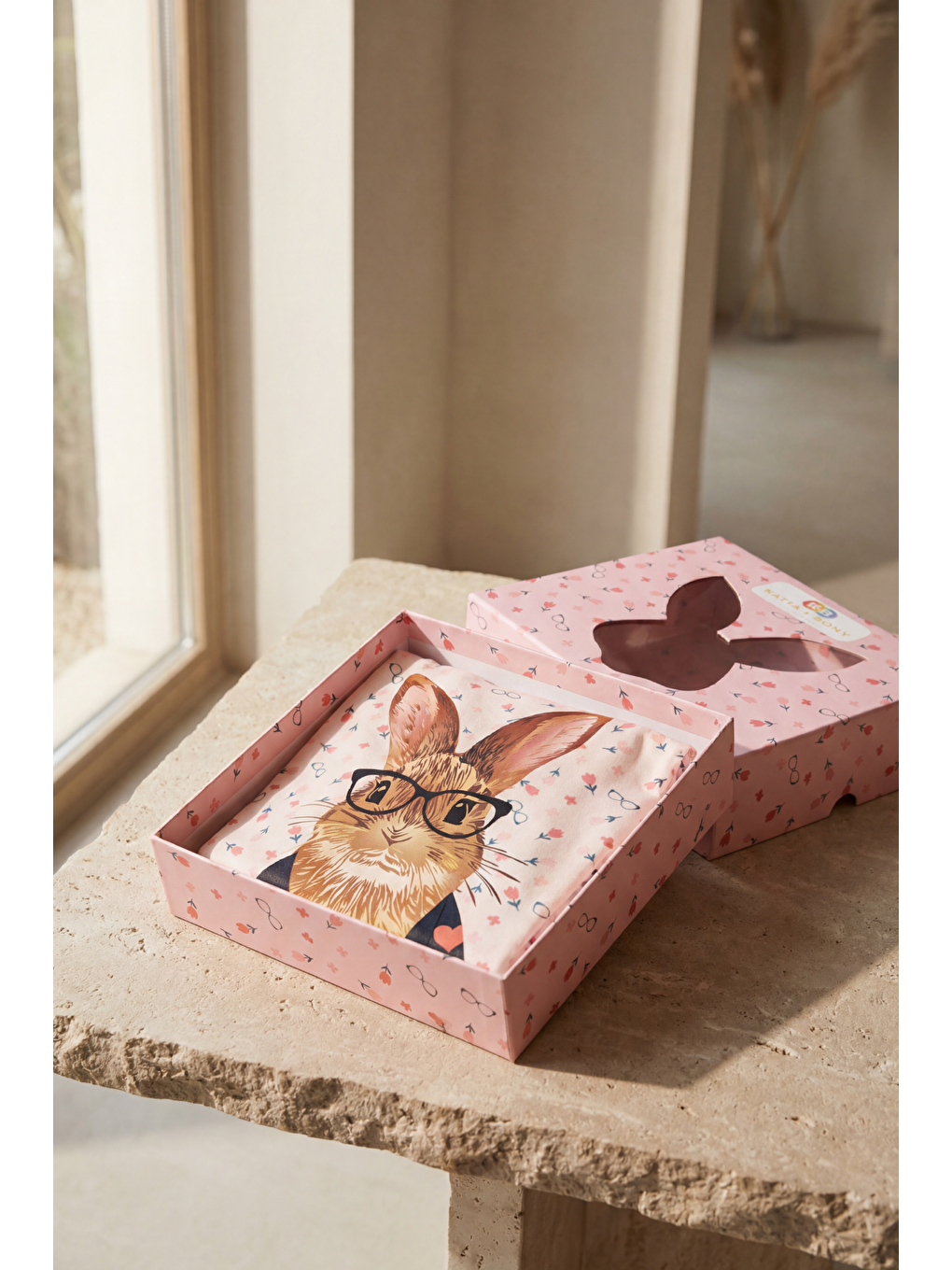 Pembe Kız Çocuk Tavşan Desenli Kutulu Pijama Takımı-5