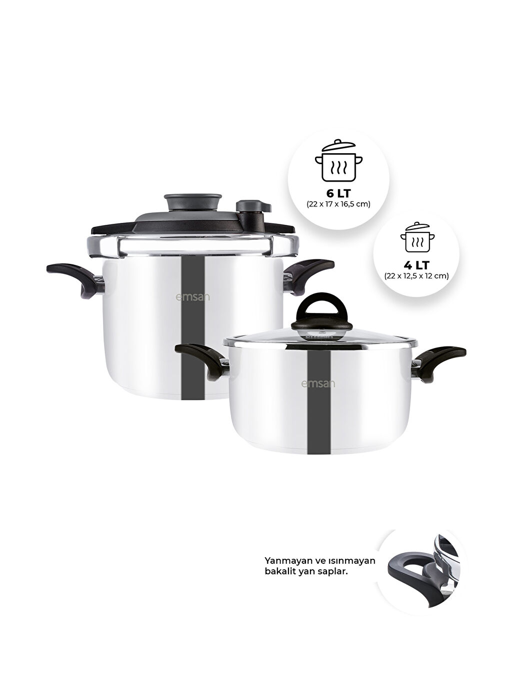Vera Düdüklü Tencere Seti 4+6 Litre Siyah-5