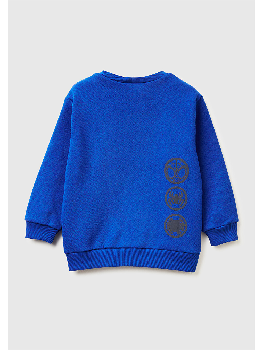 Erkek Çocuk Saks Mavisi Spiderman Baskılı Logo Etiketli Kabartmalı Nervürlü Sweatshirt-1