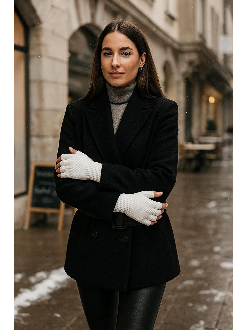 Unisex Kesik Yarım Parmaklı Ekru Eldiven Eld02