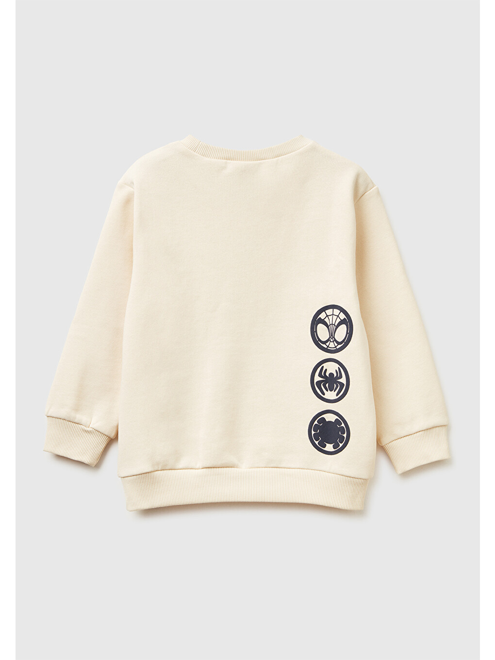 Ekru Erkek Çocuk Krem Spiderman Baskılı Logo Etiketli Kabartmalı Nervürlü Sweatshirt-1