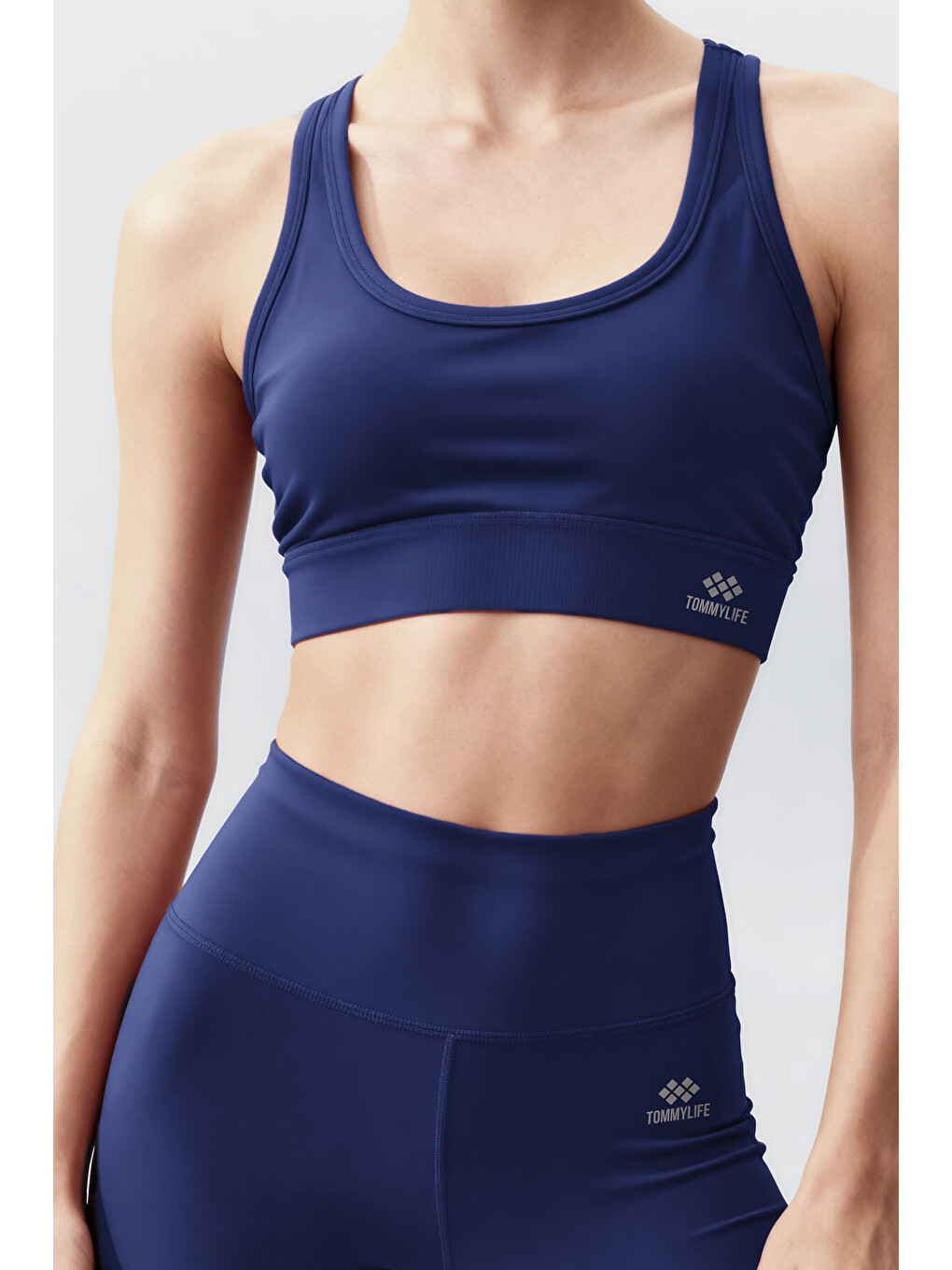 İndigo Yüksek Bel Toparlayıcı Çapraz Sırt Detaylı Slim Fit Kadın Tayt Takım - 95283-2