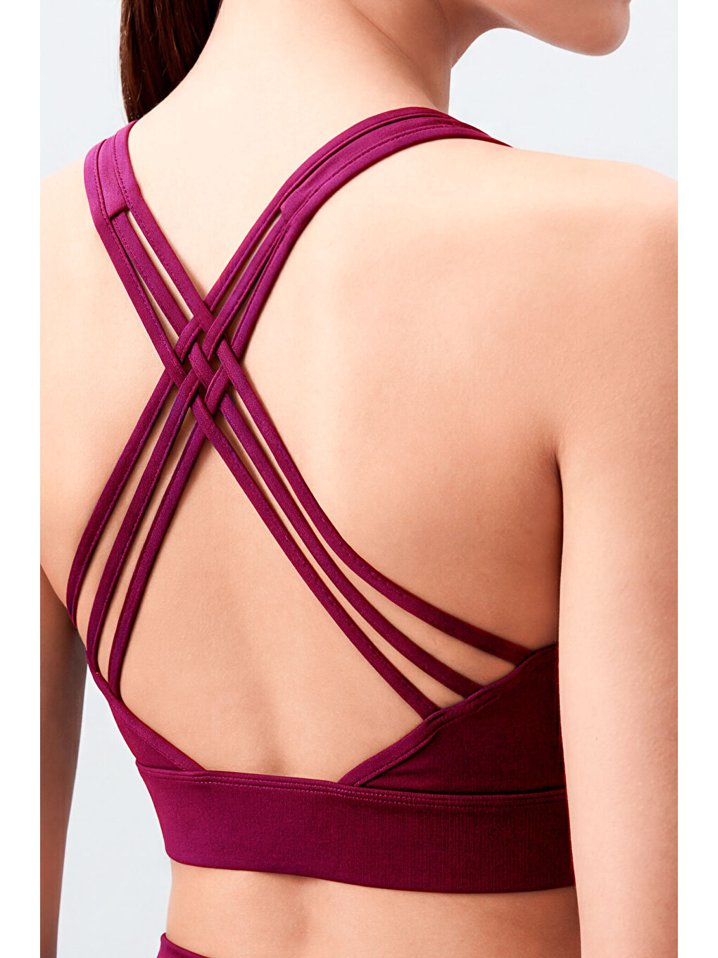 Bordo Yüksek Bel Toparlayıcı Çapraz Sırt Detaylı Slim Fit Kadın Tayt Takım - 95283-1