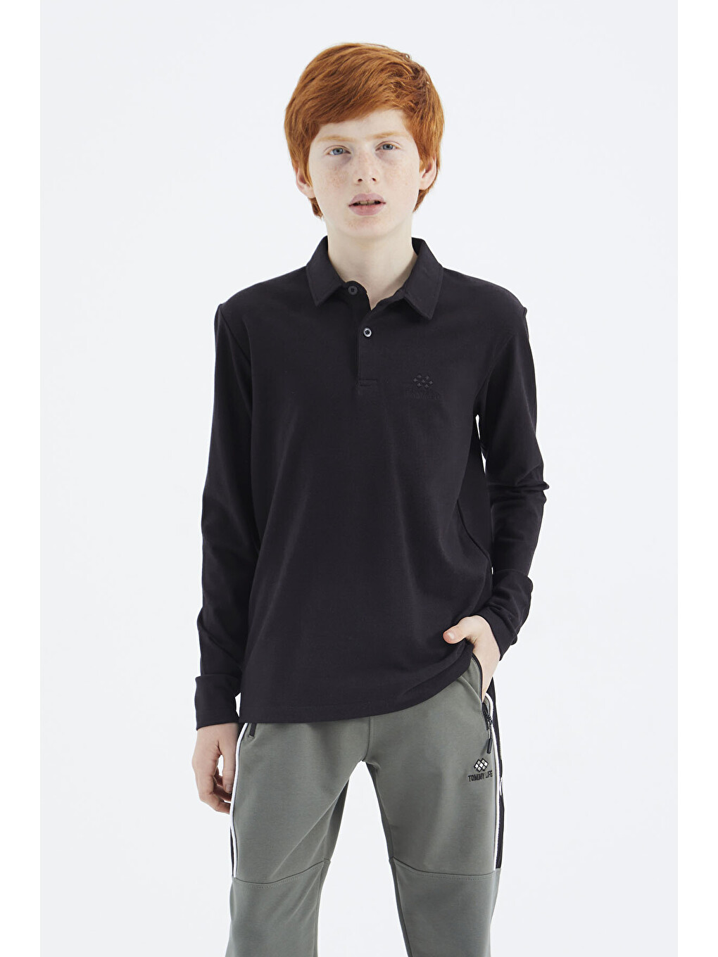 Siyah Polo Yaka Basic Erkek Çocuk Tişört - 11171