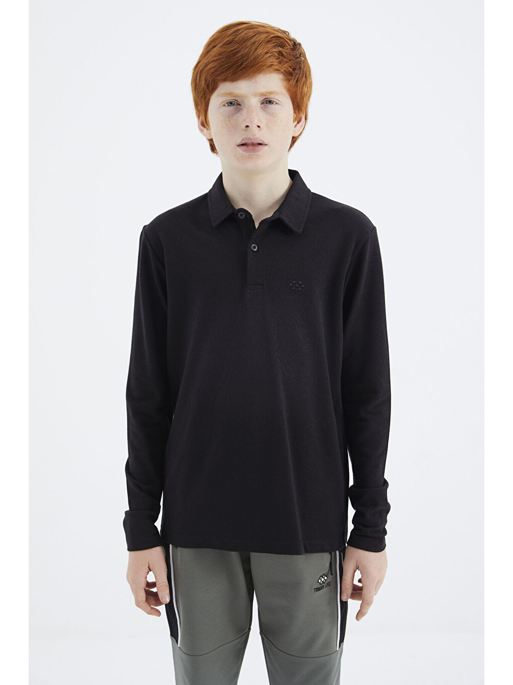 Siyah Polo Yaka Basic Erkek Çocuk Tişört - 11171-1