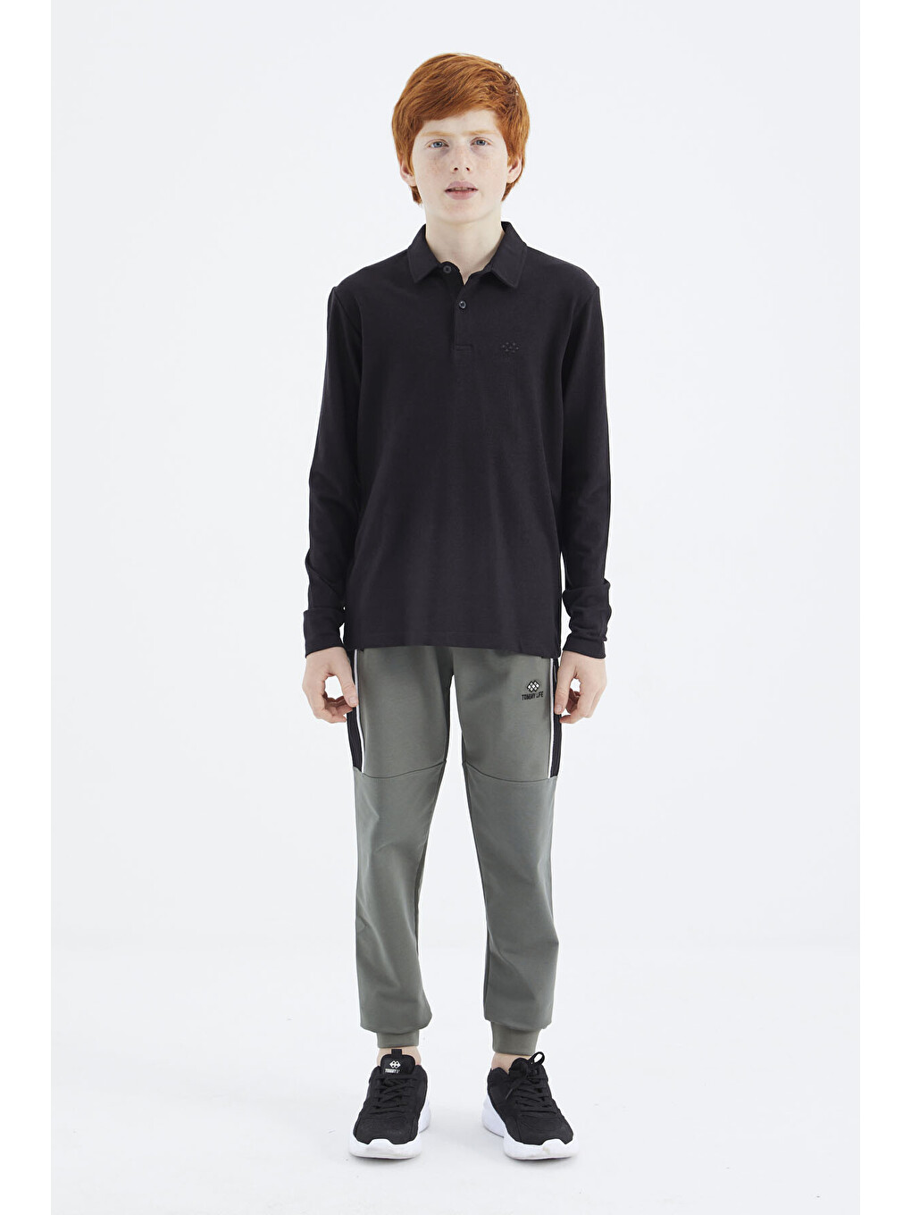 Siyah Polo Yaka Basic Erkek Çocuk Tişört - 11171-3