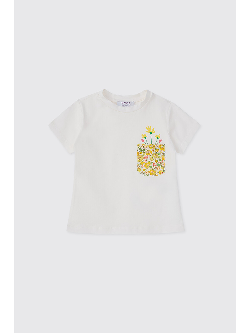 Ekru Liberty Kumaş Çiçek Desenli Kız Bebek Tişört