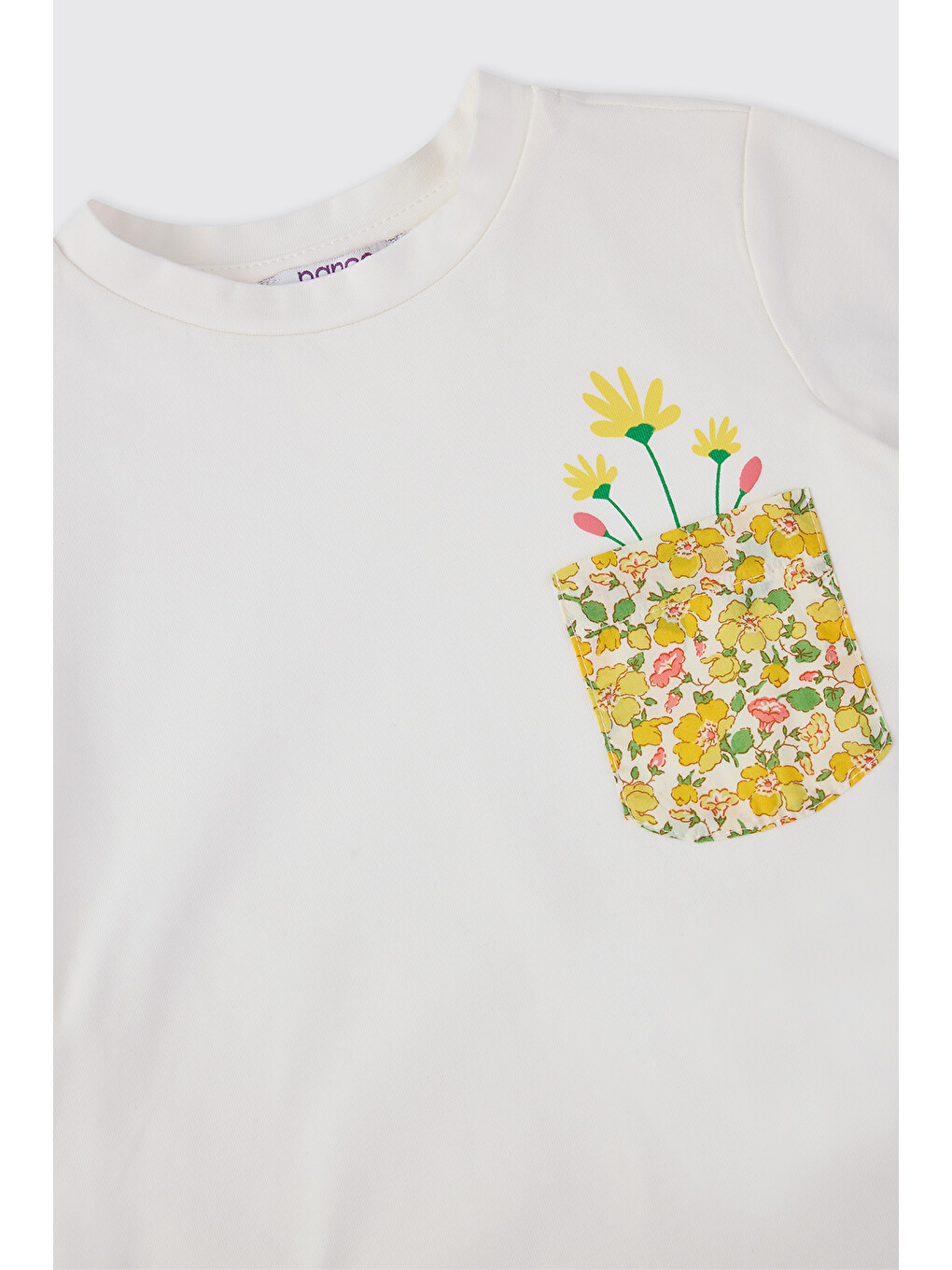 Ekru Liberty Kumaş Çiçek Desenli Kız Bebek Tişört-2