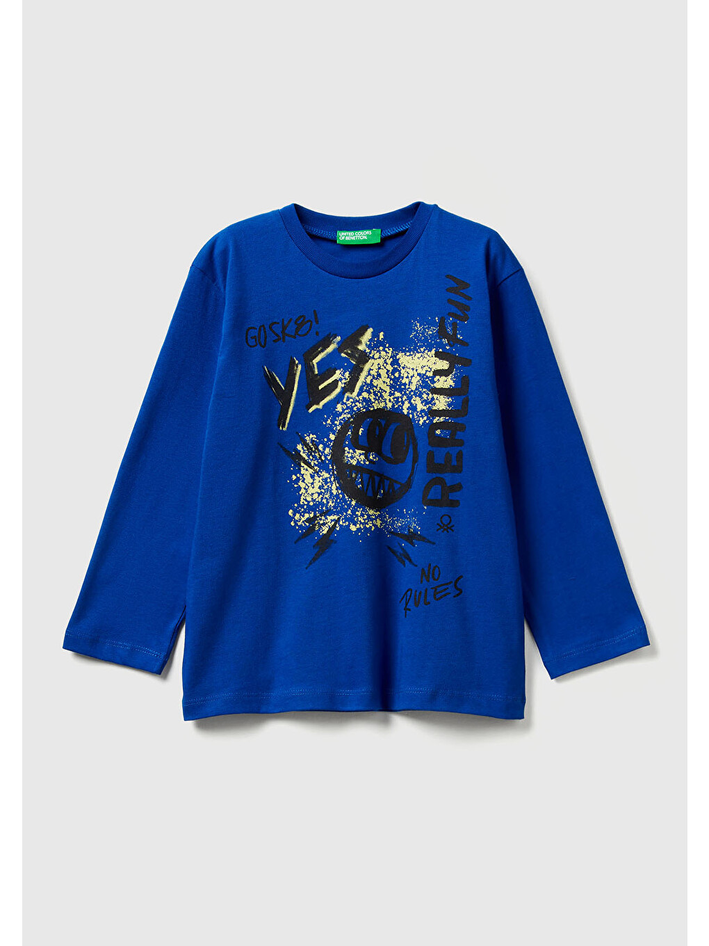 Erkek Çocuk Saks Mavisi Baskılı Relaxed Fit Jarse Uzun Kollu T-shirt