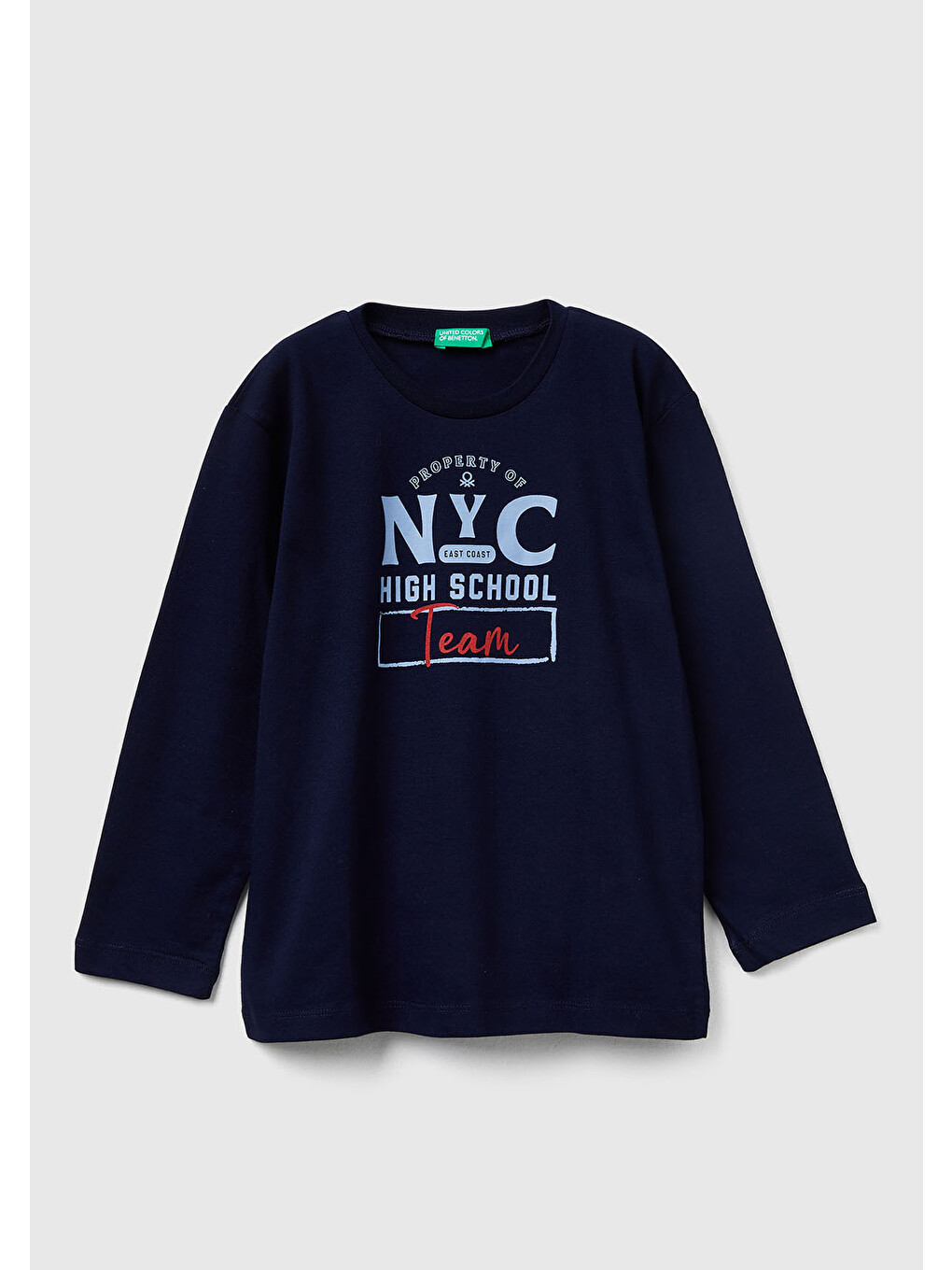 Erkek Çocuk Lacivert Baskılı Relaxed Fit Jarse Uzun Kollu T-shirt