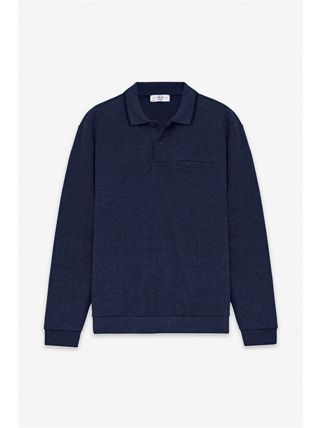 Lacivert Regular Düz Polo Yaka Sweatshirt-5