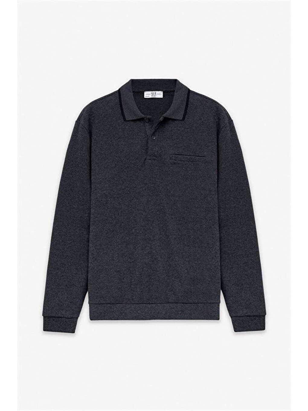 Antrasit Regular Düz Polo Yaka Sweatshirt-5