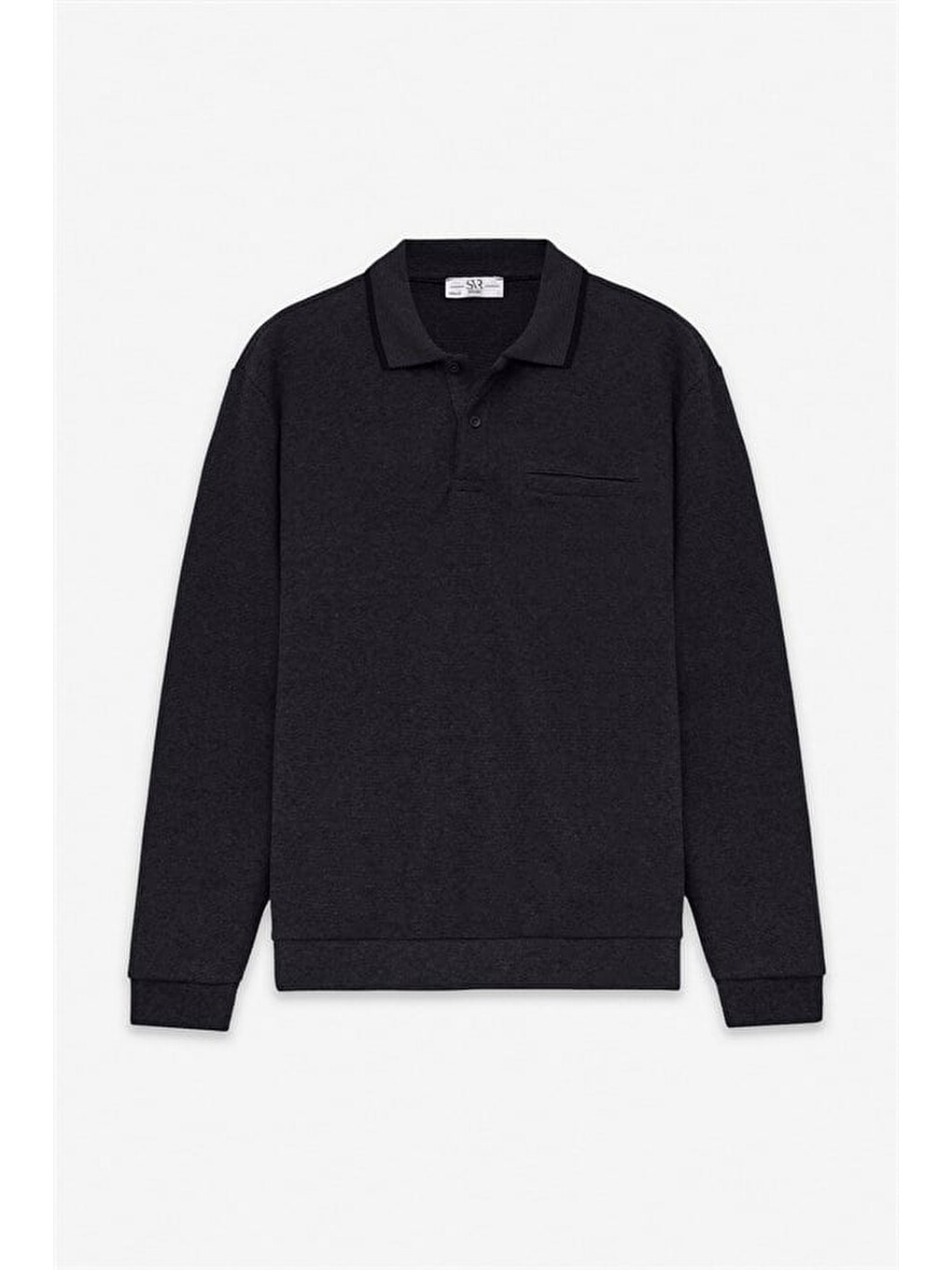 Siyah Regular Düz Polo Yaka Sweatshirt-4