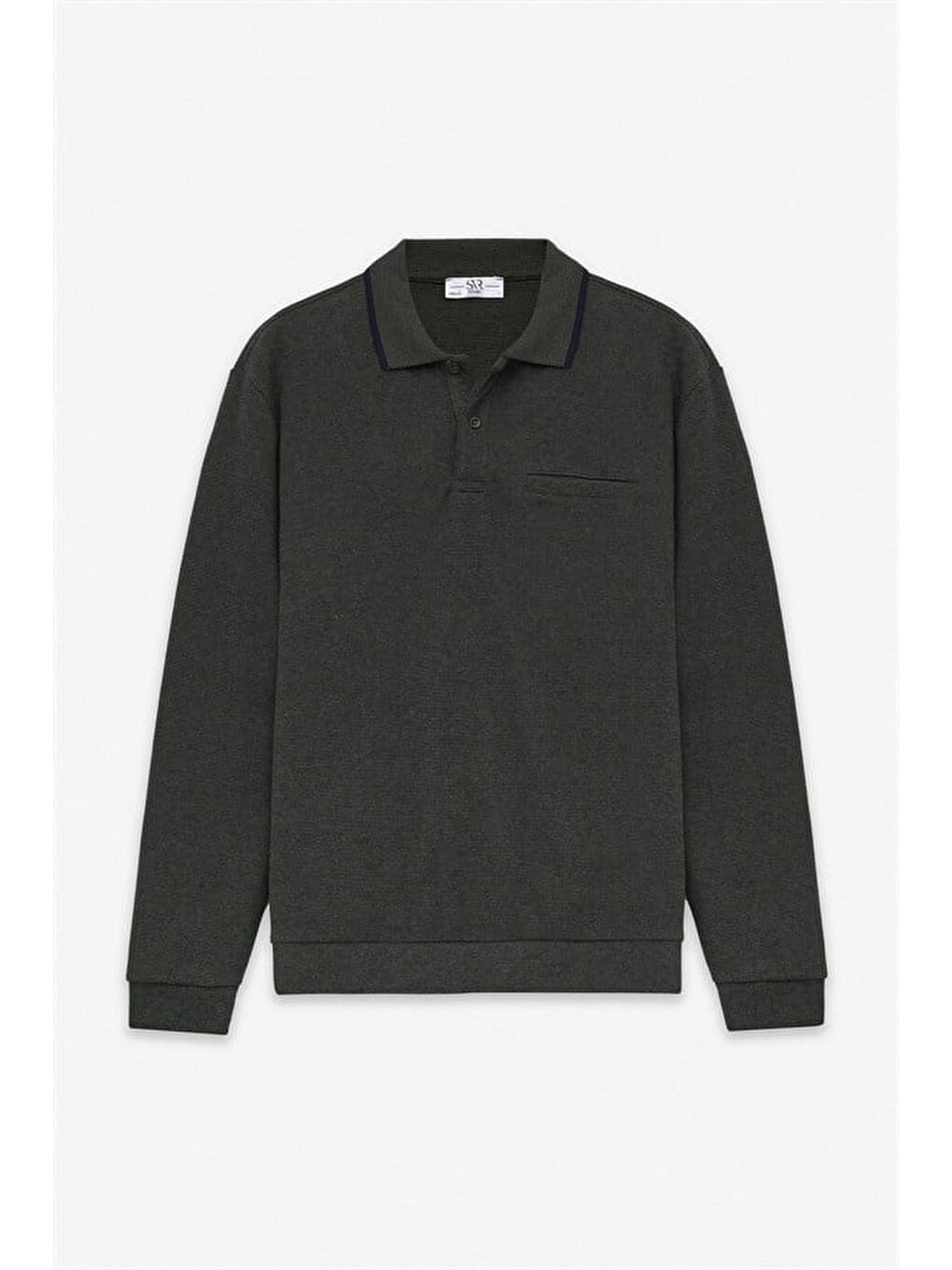 Haki Regular Düz Polo Yaka Sweatshirt-4