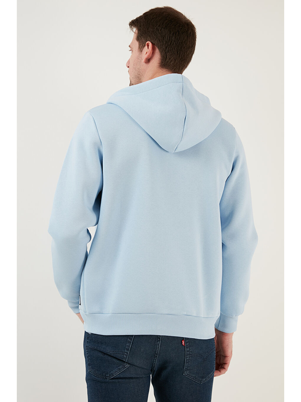 Mavi Slim Fit Kapüşonlu  İçi Tüylü Yumuşak Şardonlu Kışlık Fermuarlı Sweatshirt 5905340-5