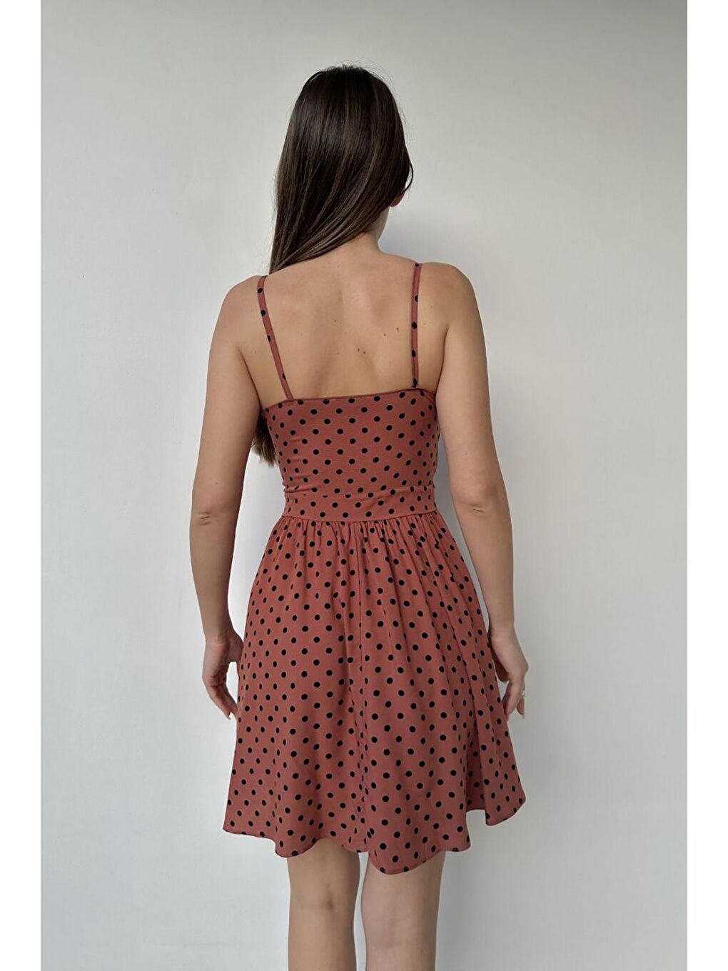 Kahverengi Kiremit Rengi Desenli Pedli Dokuma Viskon Elbise-3