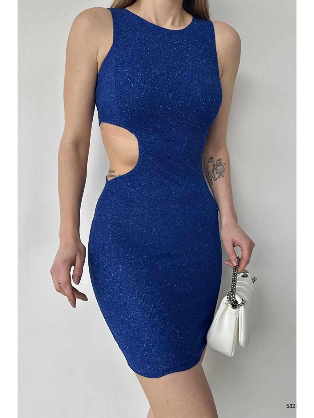 Saks Mavisi Bodycone Cut-Out Mini Boy Simli Fukuro Kumaş Elbise-1