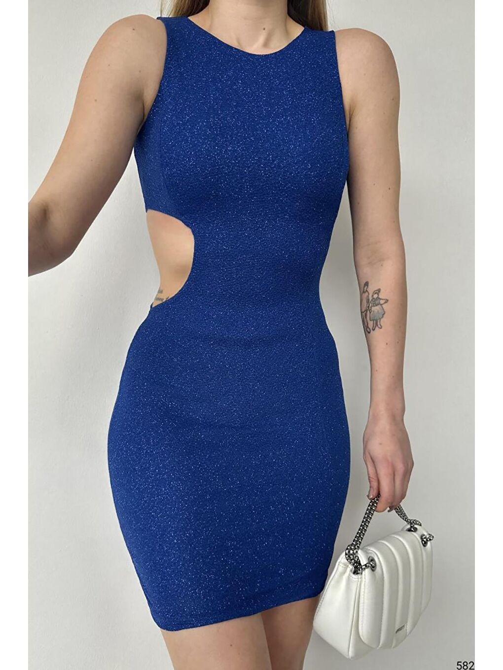 Saks Mavisi Bodycone Cut-Out Mini Boy Simli Fukuro Kumaş Elbise-2