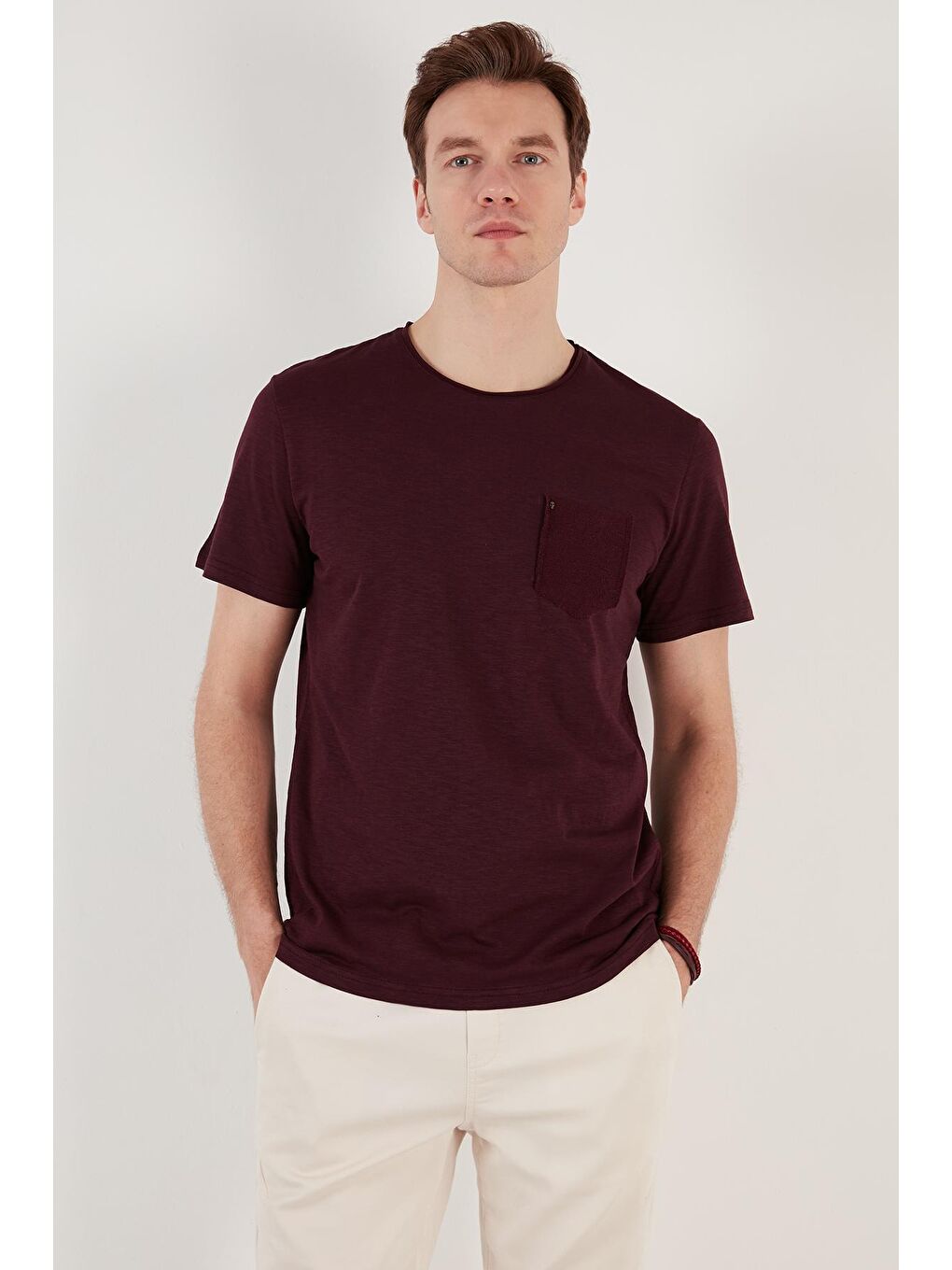 Buratti Bordo % 100 Pamuklu Slim Fit Bisiklet Yaka Cepli T Shirt 5902000 - 1